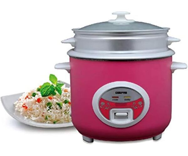 Geepas 1.8L Metal Rice Cooker Pink Model GRC4329 | 1 Year Full Warranty