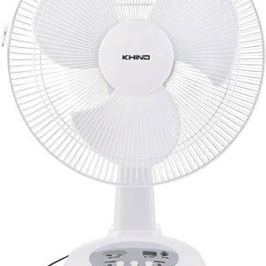 KHIND 12 Inch Rechargeable Table Fan with Remote Chargeable with AC/DC/Solar Panel Color White Model TF12M3PEM-RC | 1 year warranty