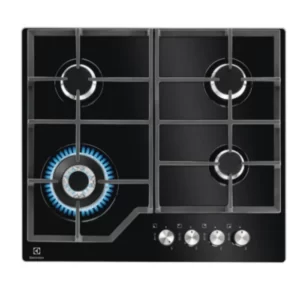 Electrolux 60cm 4 Burner Built In Gas Hob on Glass Cast Iron Pan Support Open Grid Full Safety Model - KGG6436K | 1 year warranty